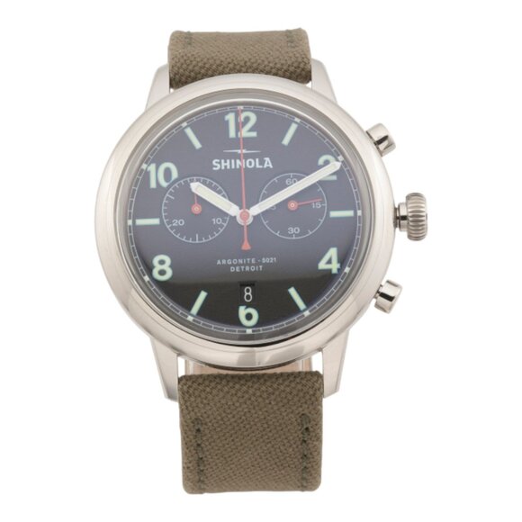 SHINOLA Black Men's Made In Usa Traveler 2 Eye Chrono Canvas Strap Watch